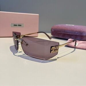 Miu Miu Rimless Sunglasses Logo Detail Fashion Chic
